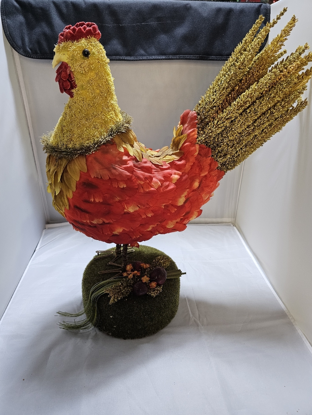 Chicken Decor Artisian Made Rooster Decorative Red and Yellow Feathered Rooster